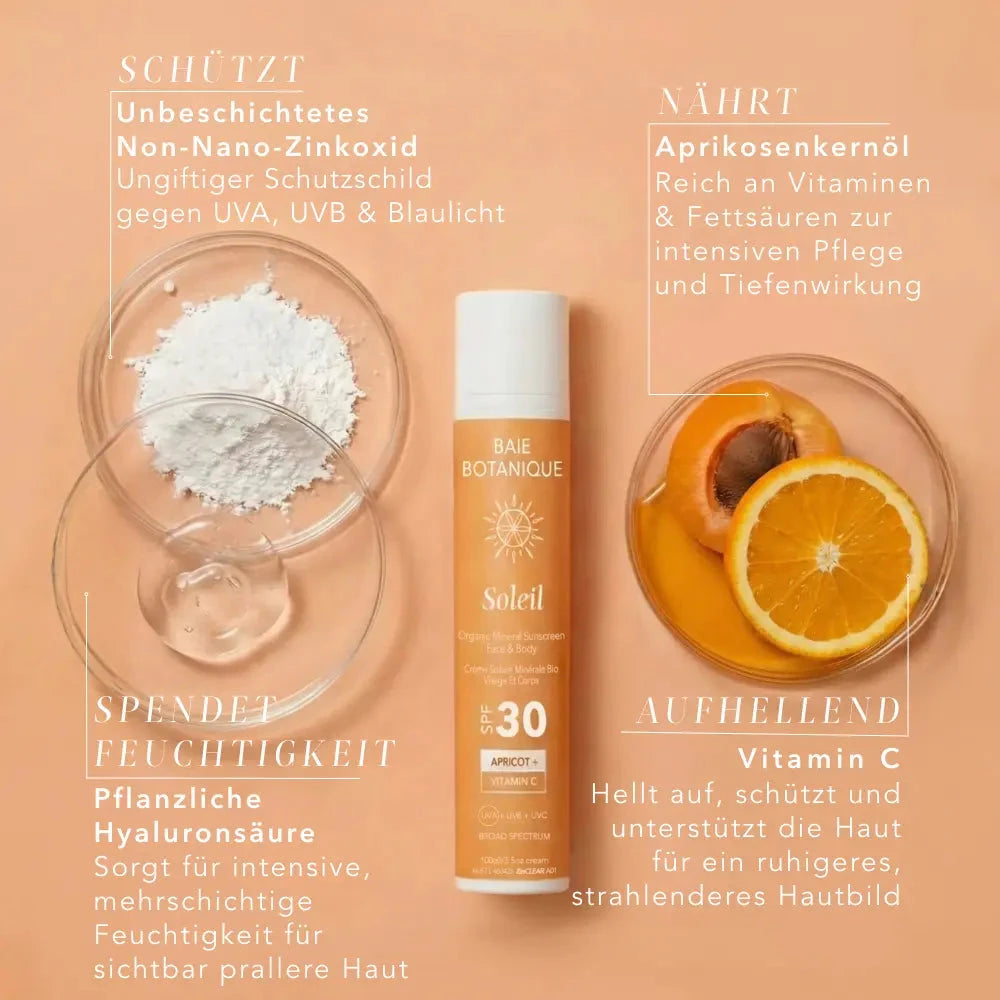 Vitamin C Bio-Mineral-Sonnenschutz SPF 30 für Gesicht und Körper Sunscreen Baie Botanique EU | Organic and Vegan Skincare 